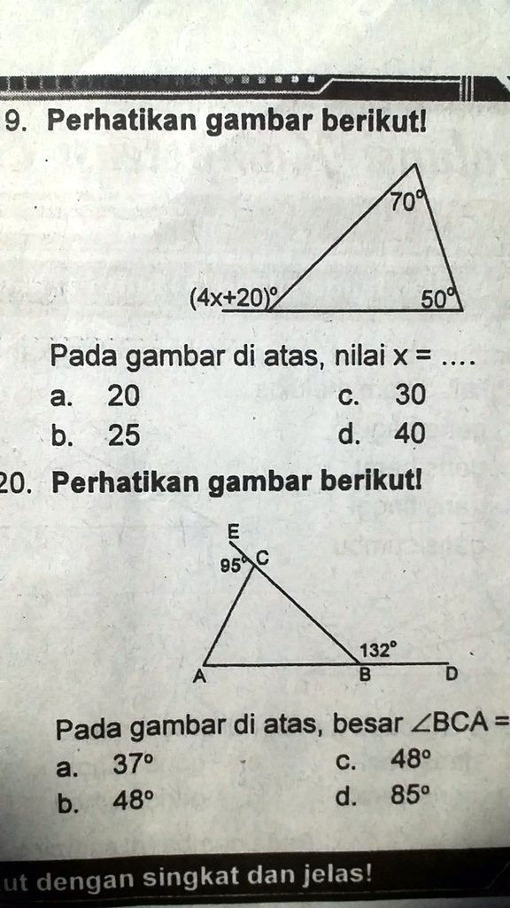 SOLVED: Tolong D Jwb No 19-20,pakai Cara,mksh.. 9. Perhatikan Gambar ...