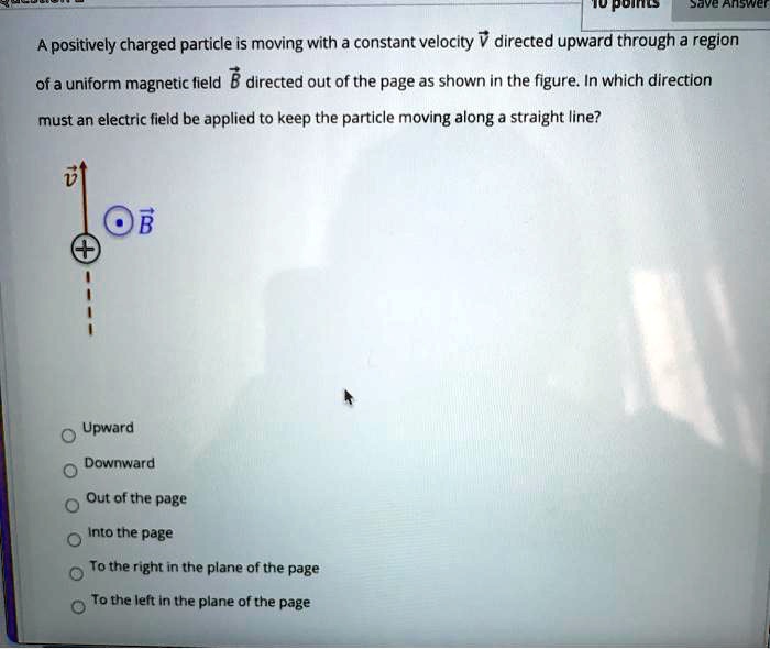 A positively charged particle is moving with a constant velocity v⃗ ...