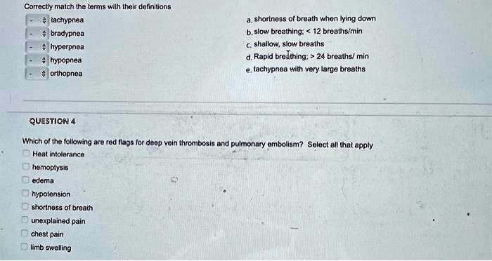 texts correctly match the terms with their definitions a tachypnea rapid breathing 24 breathsmin b bradypnea slow breathing 12 breathsmin c hyperpnea tachypnea with very large breaths d hypo 61081