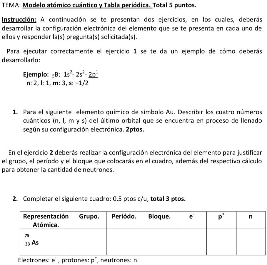 Solved Me Podrían Ayudar Porfa Gracias Tema Modelo Atómico Cuántico Y Tabla Periódicatotal 5 6939