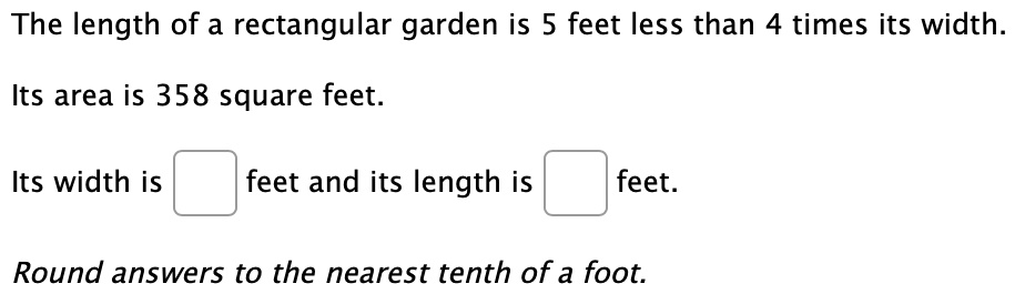 SOLVED: The length of a rectangular garden is 5 feet less than 4 times ...