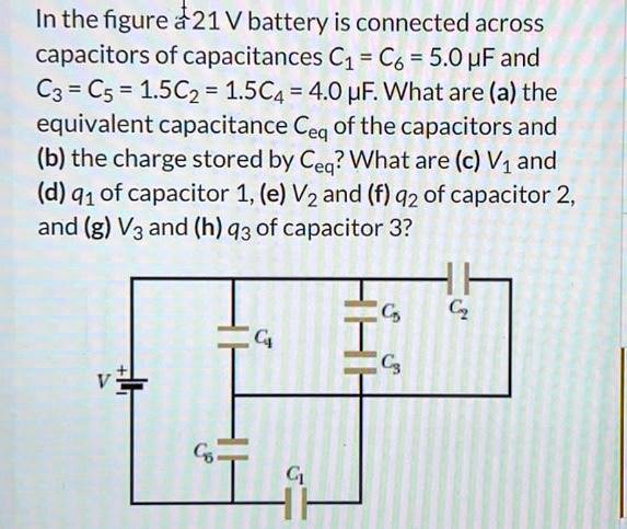 solved-in-the-figure-a-21-v-battery-is-connected-across-capacitors-of