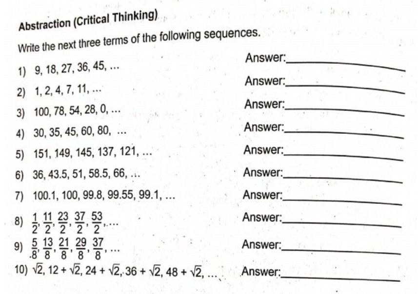 What are the three terms of 9 18 27 36 45?