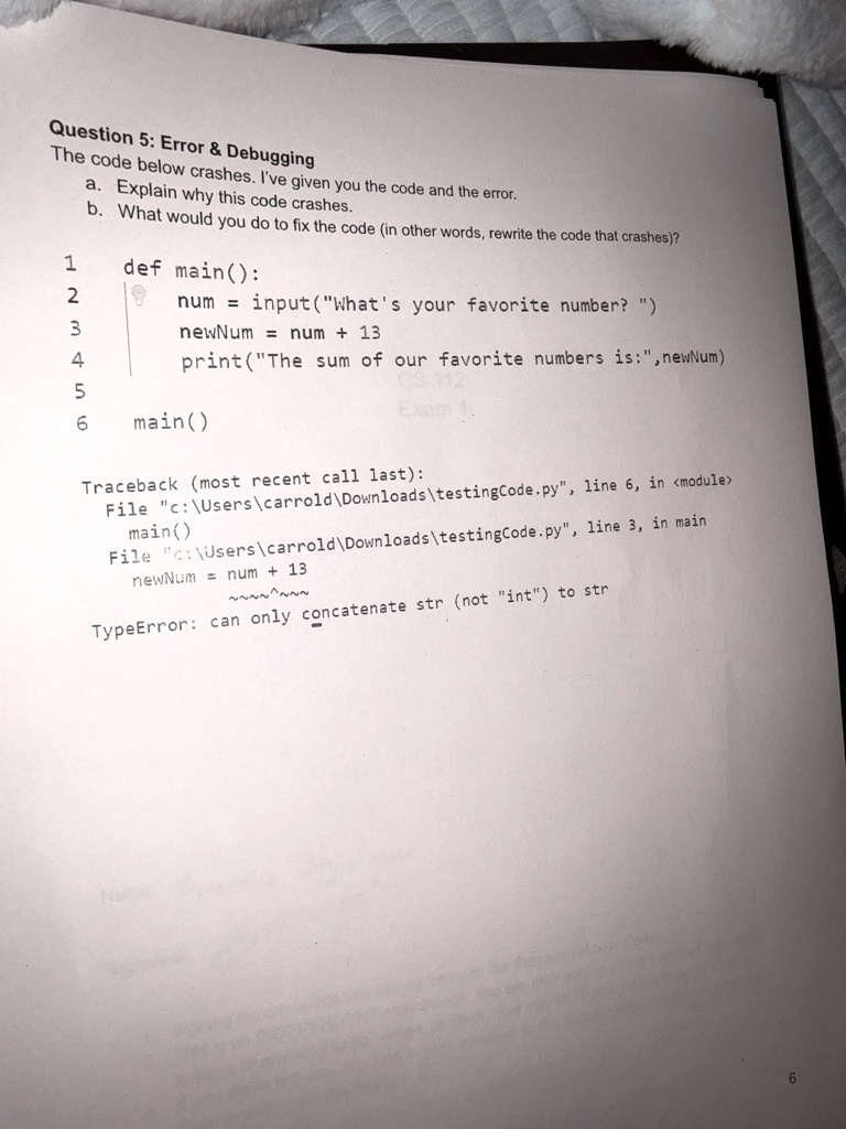 question 5 error debugging the code below crashes ive given you the code and the error a explain why this code crashes b what would you do to fix the code in other words rewrite the code tha 27586