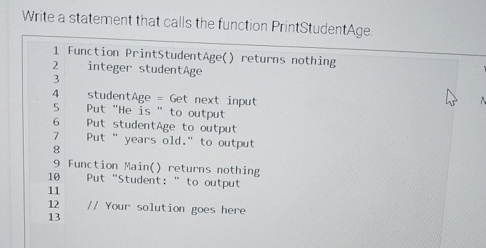 Write a statement that calls the function Print...