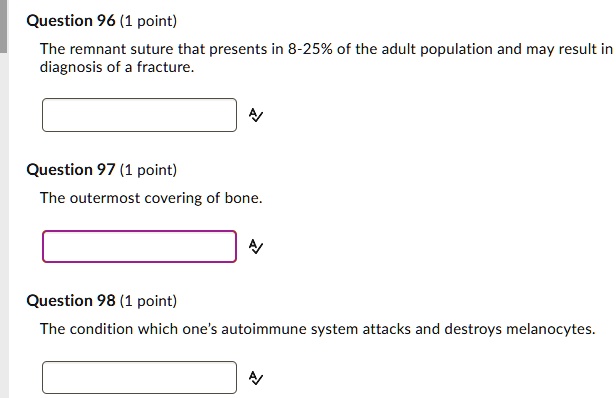 SOLVED: Question 96(1 point) The remnant suture that presents in 8-25%