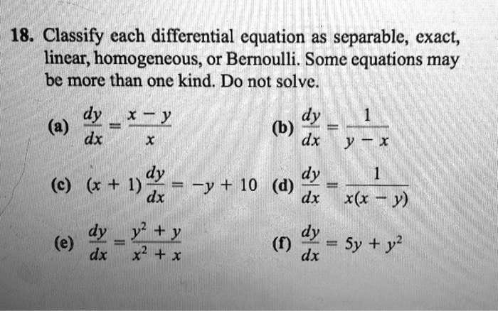 SOLVED: (a) Dy/dx = Xy (b) Dy/dx = 1 (c) 6x + Y Dy/dx = Y + 10 (d) Dy ...