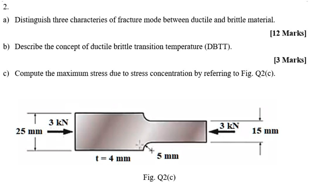 a) Distinguish three characteristics of fracture mode between ductile
