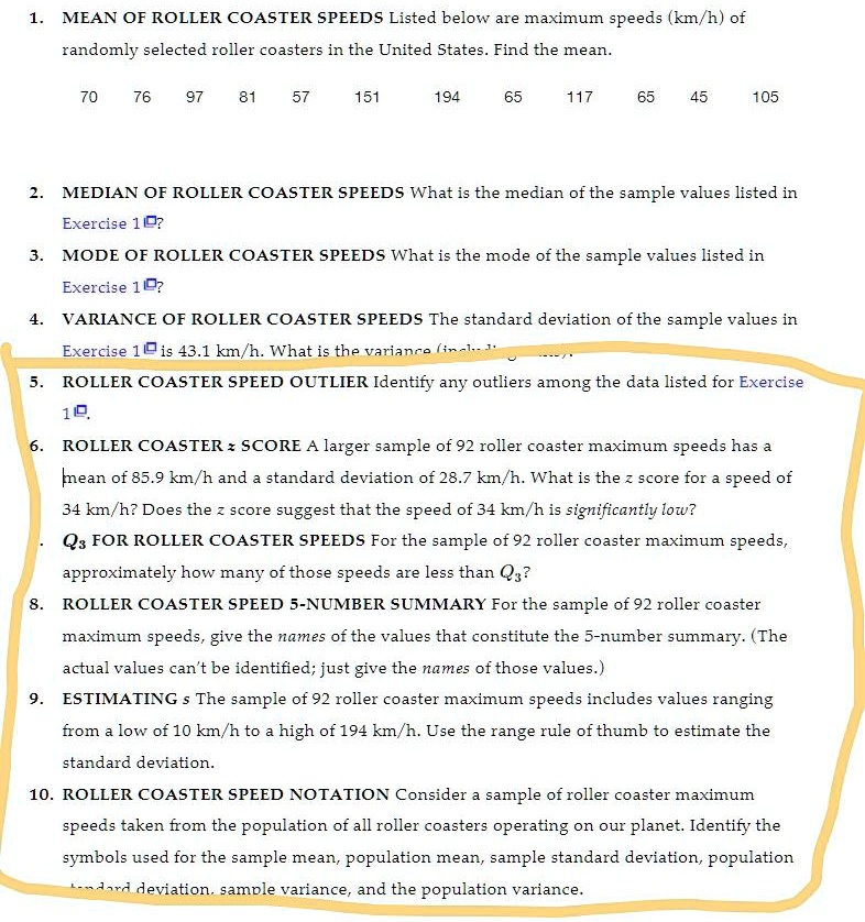 SOLVED MEAN OF ROLLER COASTER SPEEDS Listed below are maximum