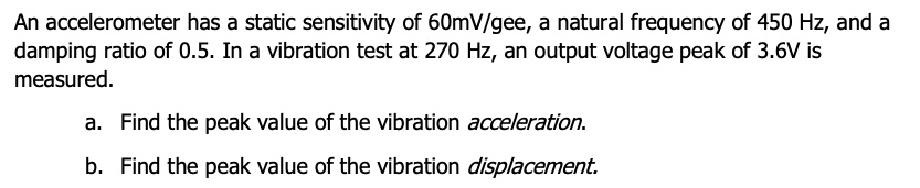 SOLVED: An accelerometer has a static sensitivity of 60 mV/g, a natural ...
