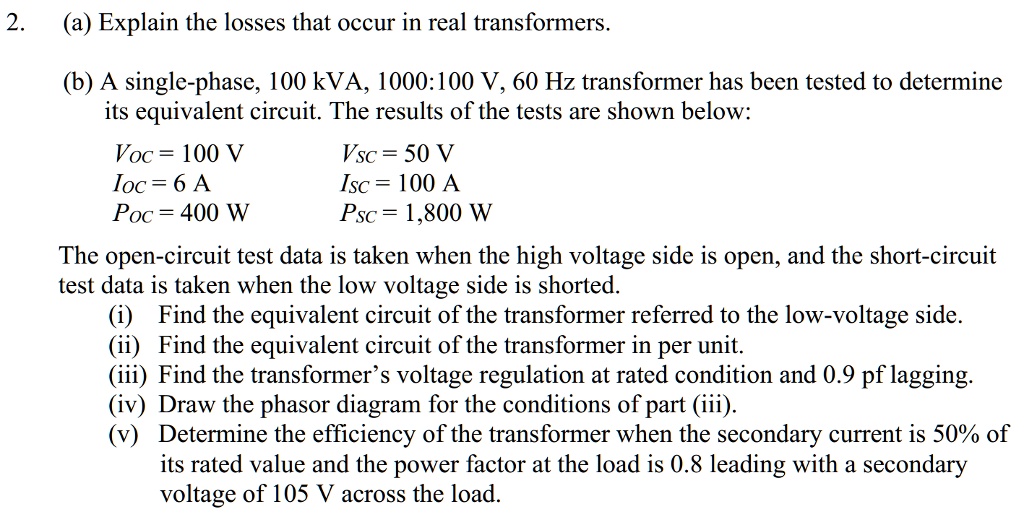 Single Phase Transformer Equivalent Circuit Phasor Diagram Tests ...