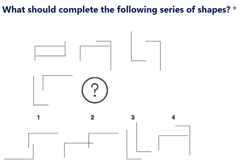 What should complete the following series of shapes? 'LA
