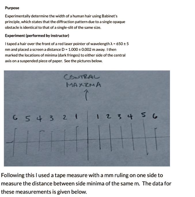 SOLVED: Purpose Experimentally determine the width of ahuman hair using ...