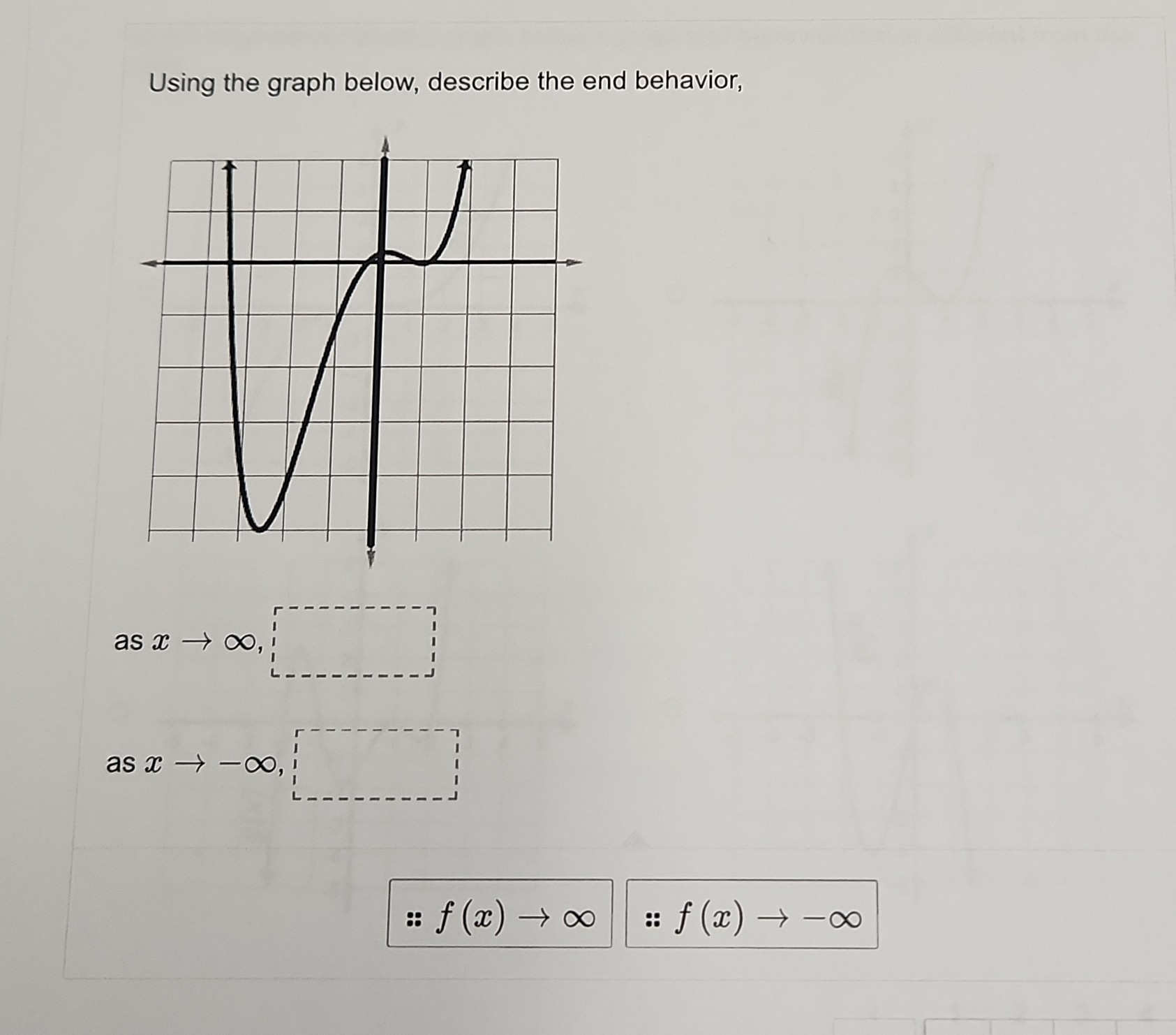 SOLVED: Using the graph below, describe the end behavior, as x →∞→-∞