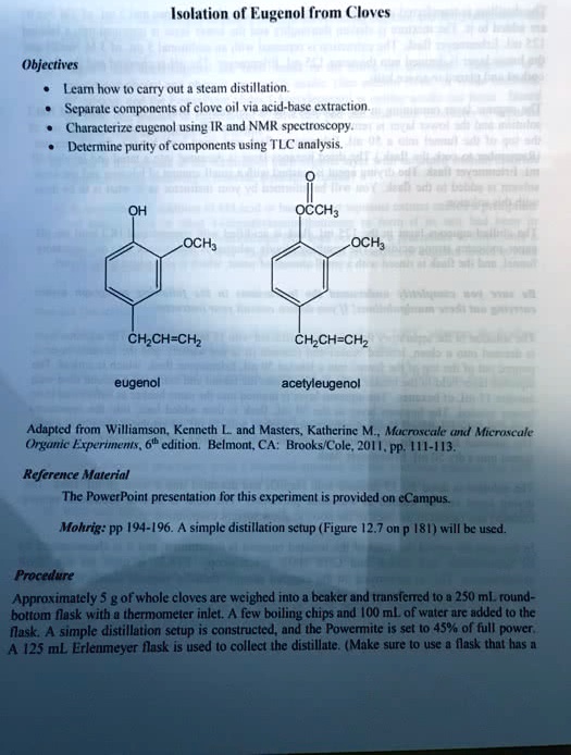 SOLVED ' Isolation of Eugenol from Cloves objectives Learn how to