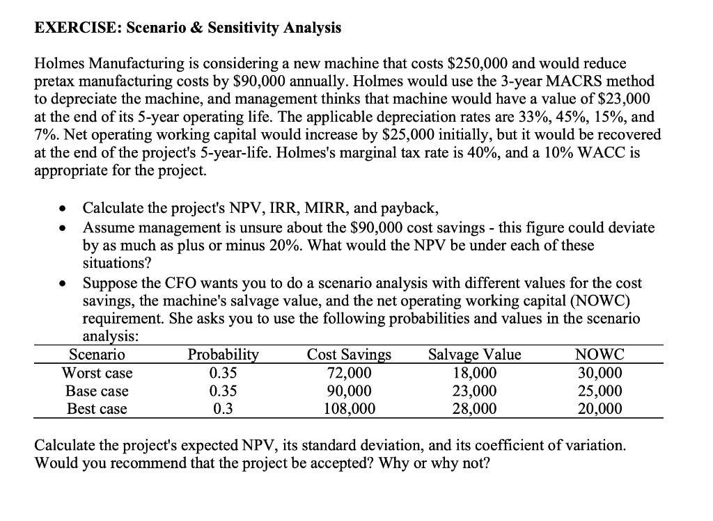 SOLVED PLEASE DO IN EXCEL EXERCISE Scenario Sensitivity Analysis