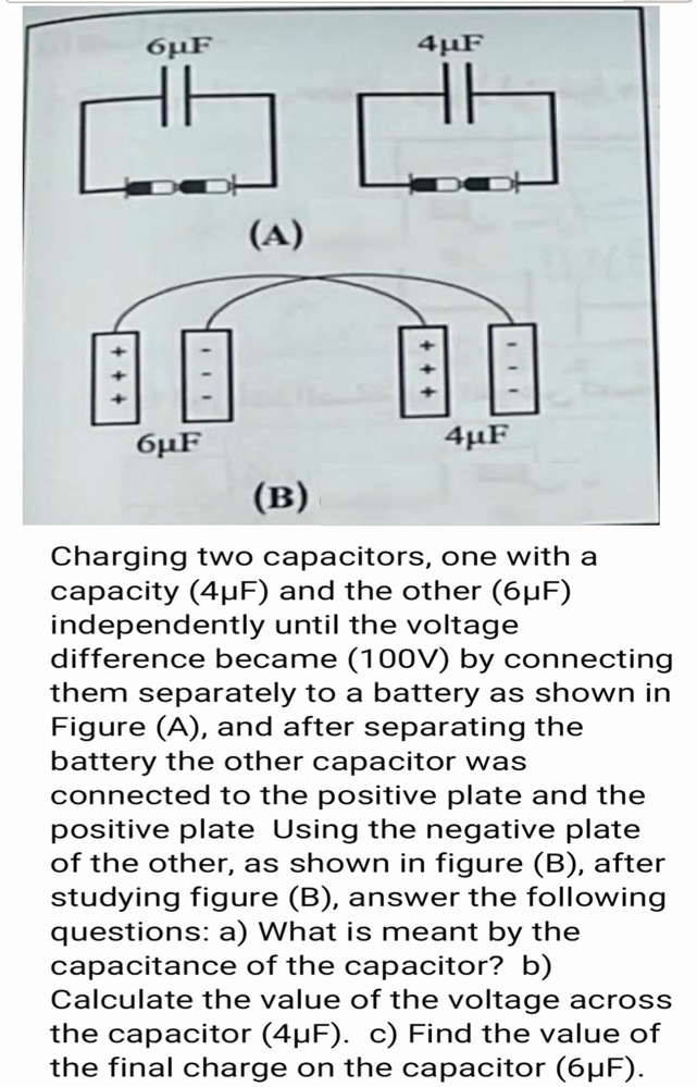 SOLVED 6uF 4F (4) 6F 4uF (B) Charging two capacitors, one with a