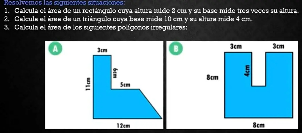 SOLVED: Resolvemos las siguientes situaciones: 1. Calcula el Ã¡rea de ...