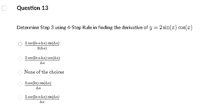 SOLVED:Question 13 Determine Step 3 using 4-Step Rule in finding the ...