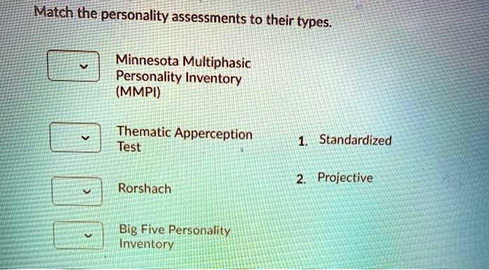 SOLVED: Match the personality assessments to their types. Minnesota