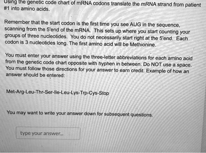SOLVED using tne code chart of mRNA codons translate the mRNA