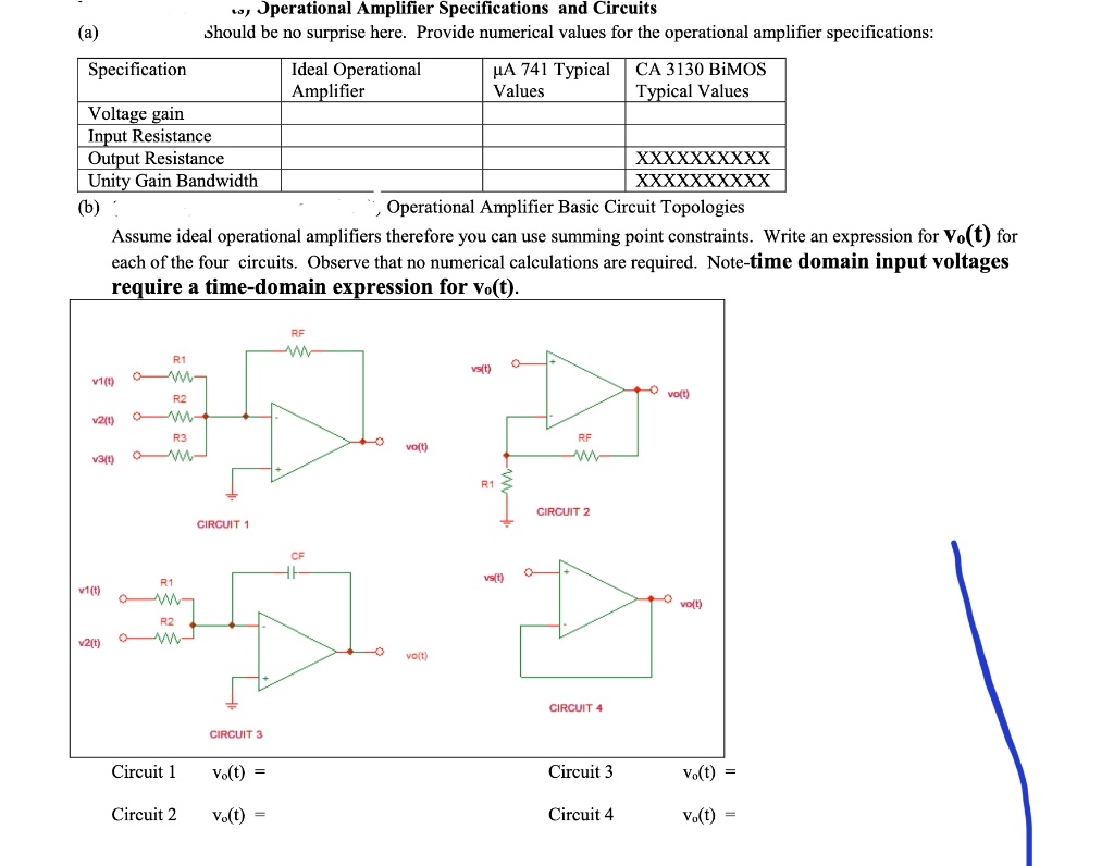 SOLVED Jperational Amplifier Specifications and Circuits Should be no
