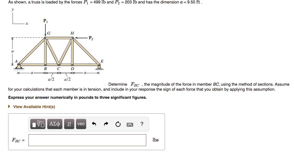 p g h p b c d a2 a2 determinefbc the magnitude of the force in member ...