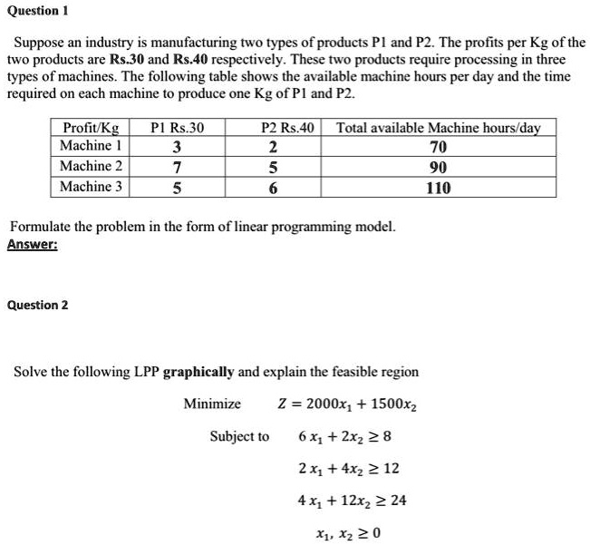 Question Suppose Industry Is Manufacturing Two Types Of Products Pl And ...