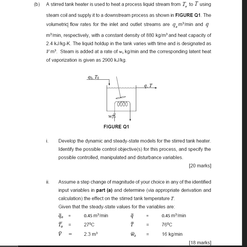 SOLVED (b) A stirred tank heater is used to heat a process liquid