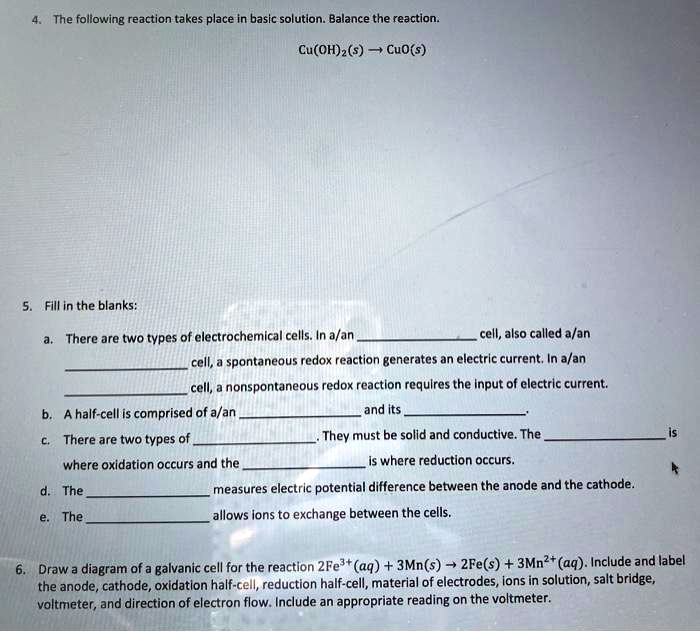 the following reaction takes place in basic solution balance the ...