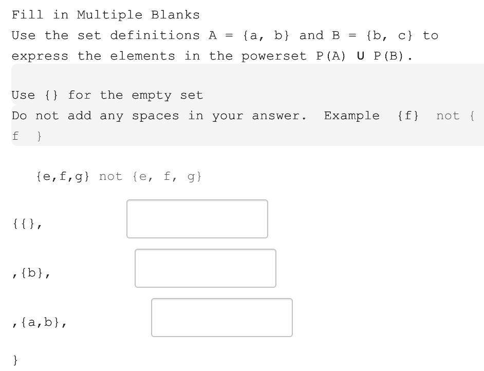 Fill In Multiple Blanks Use The Set Definitions A A, B And B B, C To ...