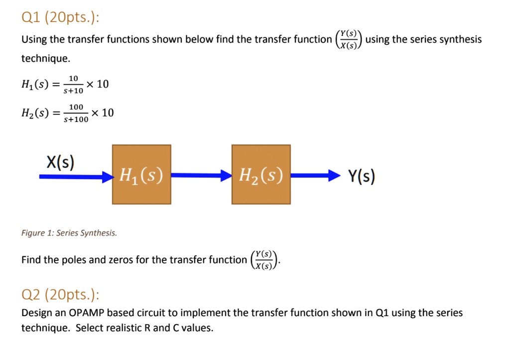 SOLVED: Q1 (20pts.): Using the transfer functions shown below, find the ...