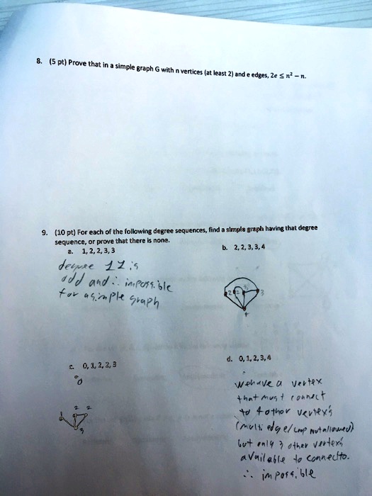 8. (5 pt) Prove that in a simple graph G with n vertices (at least 2 ...
