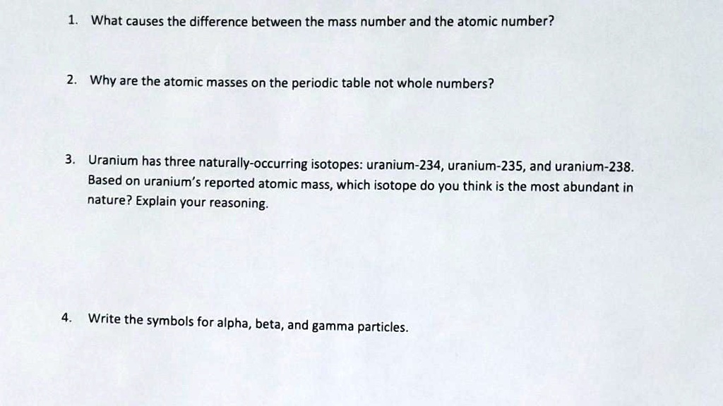 what causes the difference between the mass number and the atomic ...