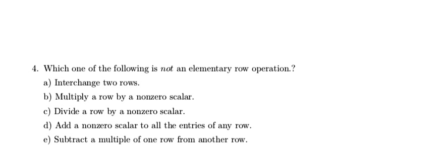 SOLVED Which one of the following is not an elementary row