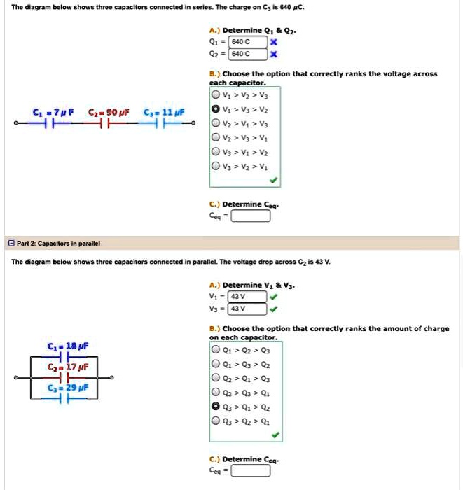 The diagram below shows three capacitors connected in series. The
