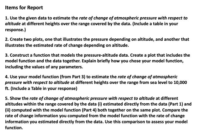 SOLVED: Items for Report: 1. Use the given data to estimate the rate of ...
