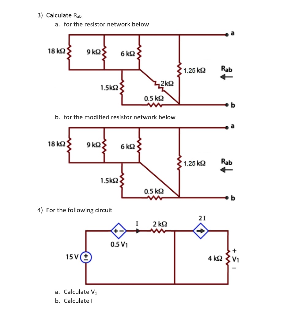 SOLVED Calculate Rab for the resistor network below 18kÎ© 9kÎ© 6kÎ© 1