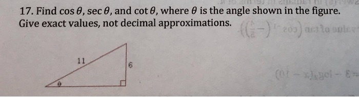 SOLVED: Find cos Î¸, sec Î¸, and cot Î¸, where Î¸ is the angle shown in ...