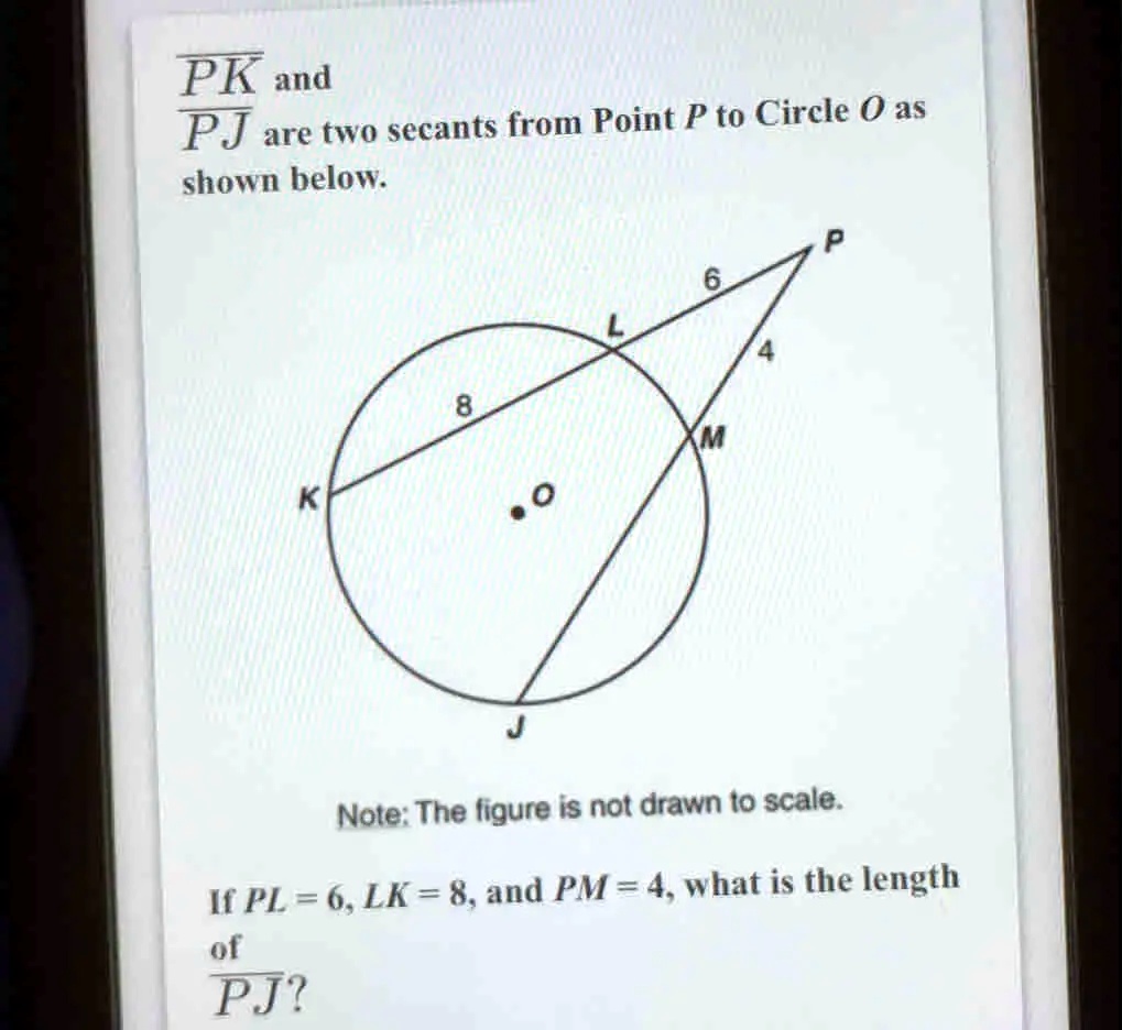 SOLVED: PK And PJ Are Two Secants From Point P To Circle O As Shown ...