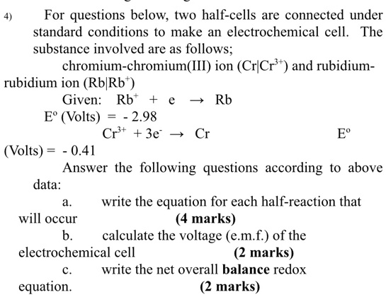 SOLVED: For Questions Below, Two Half-cells Are Connected Under ...