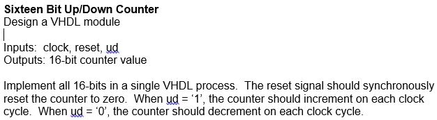SOLVED: Sixteen Bit Up/Down Counter: Designing a VHDL Module Inputs ...