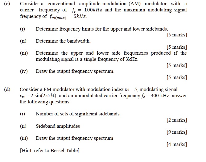 SOLVED: (c) Consider a conventional amplitude modulation (AM modulator ...