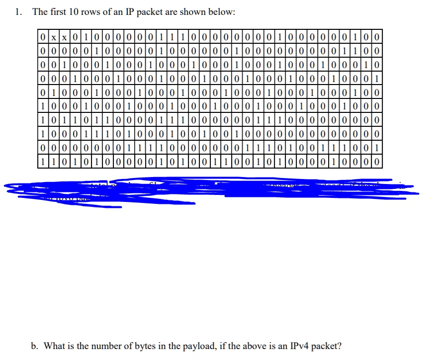SOLVED: .The first 10 rows of an IP packet are shown below: 0 0 0 - 0 0 ...