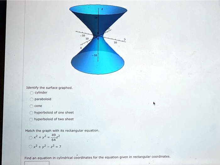 SOLVED Identify the surface graphed cylinder, paraboloid, cone