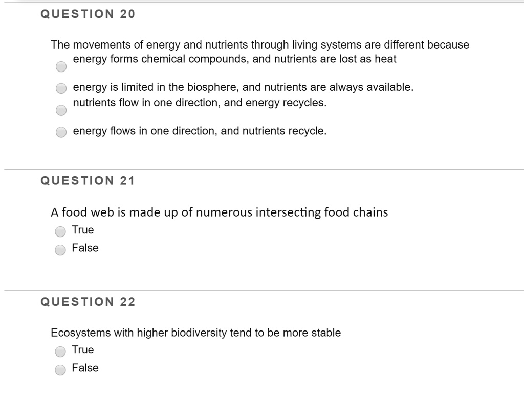 SOLVED QUESTION 20 The movements of energy and nutrients through