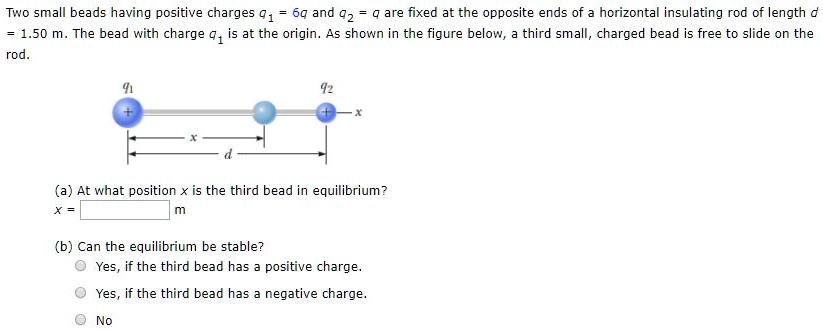 SOLVED: Two small beads having positive charges 01 6q and 42 are fixed ...