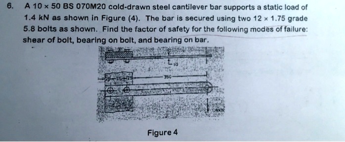 SOLVED: A 10 x 50 BS 070M20 cold-drawn steel cantilever bar supports a ...