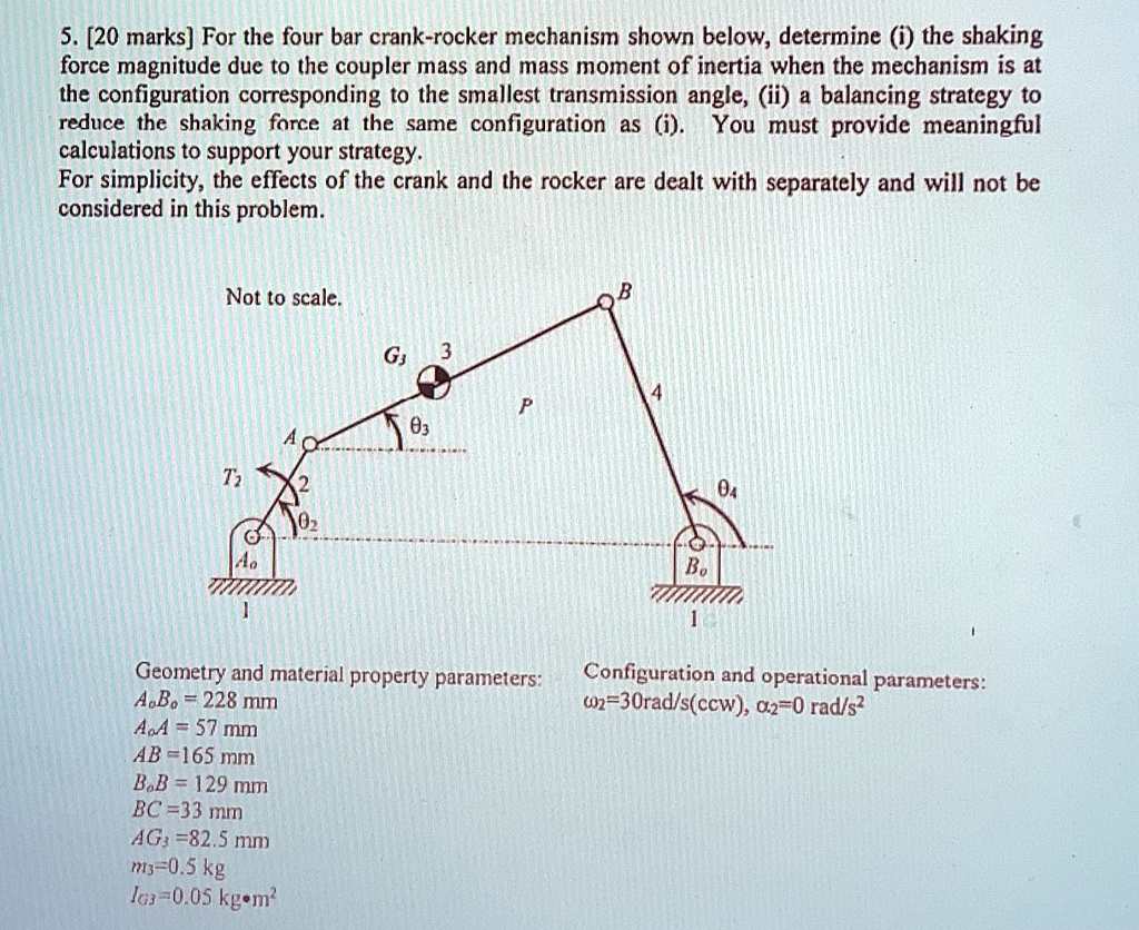 20 marks for the four bar crank rocker mechanism shown below determine ...