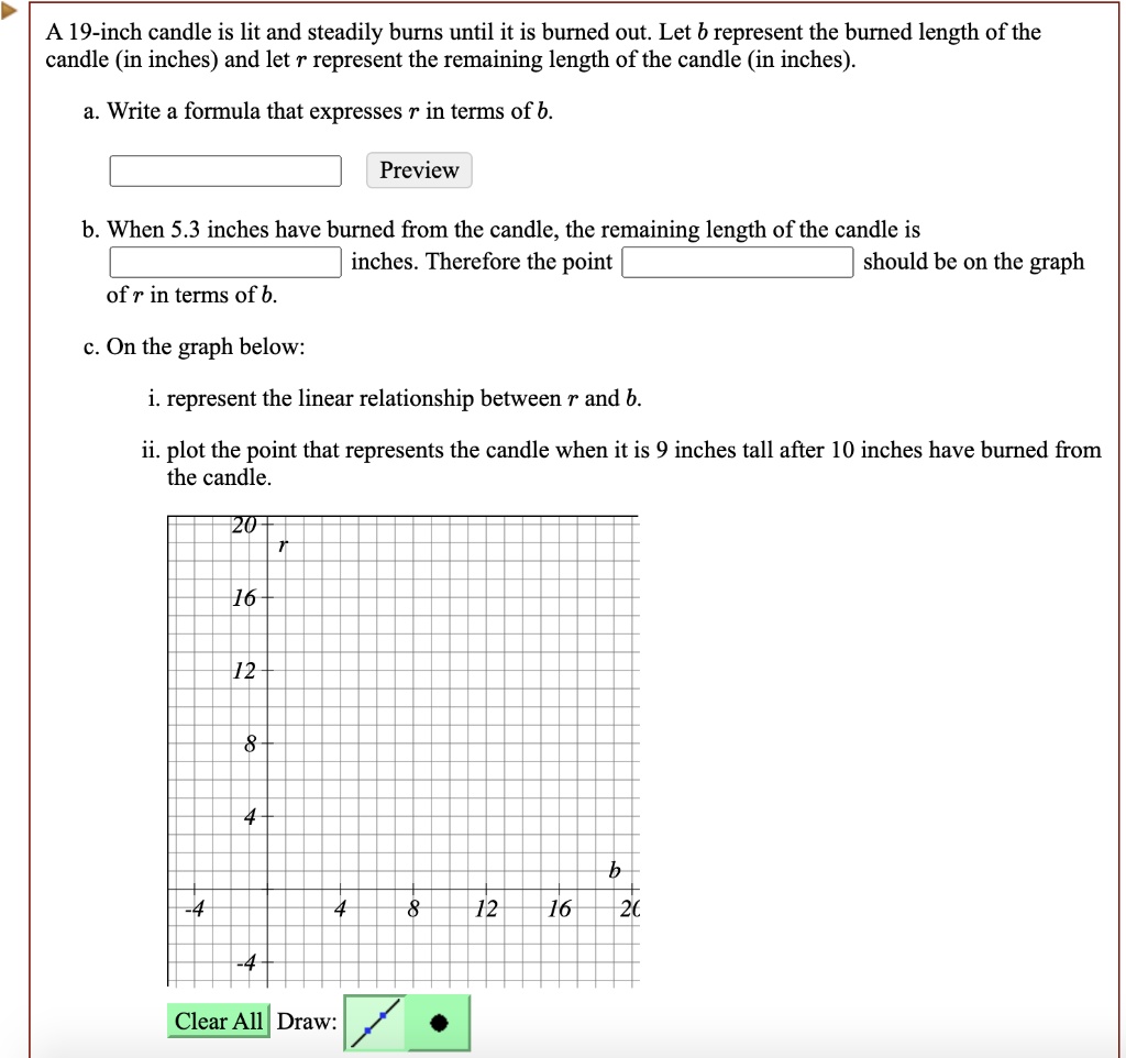 A 19inch candle is lit and steadily burns until it is burned out Let